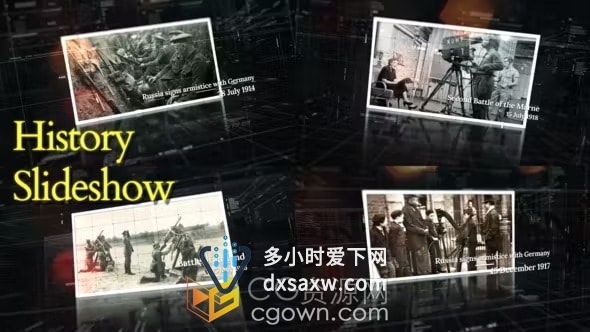 历史时间线幻灯片AE模板回忆照片视频相册纪录片