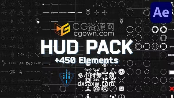 HUD Pack AE模板450多种不同科技HUD元素动画
