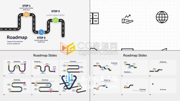 AE模板-51种路线图信息图表幻灯片100个动画图标
