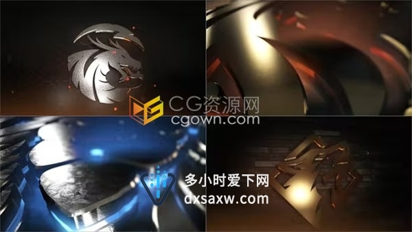 史诗大气逼真金属光泽金银色3D标志AE LOGO模板