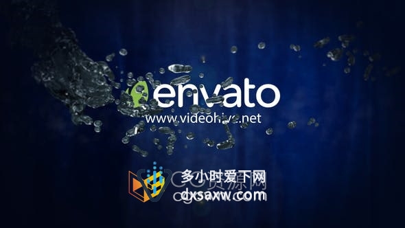 AE模板-4K水标志介绍3D水流特效动画揭示品牌LOGO片头