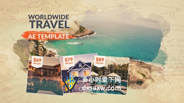 AE模板-复古风格商业服务冒险旅游旅行社宣传环球旅行通用视频广告