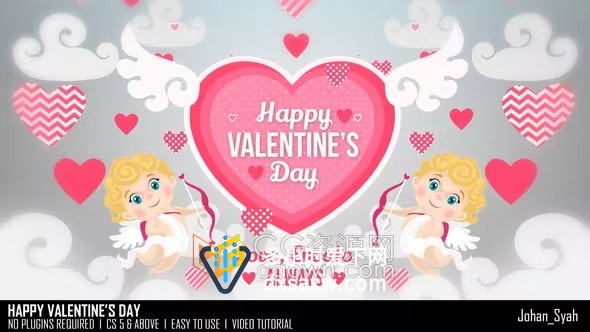 AE模板-可爱丘比特卡通天使人物动画制作有趣情人节婚礼视频开场