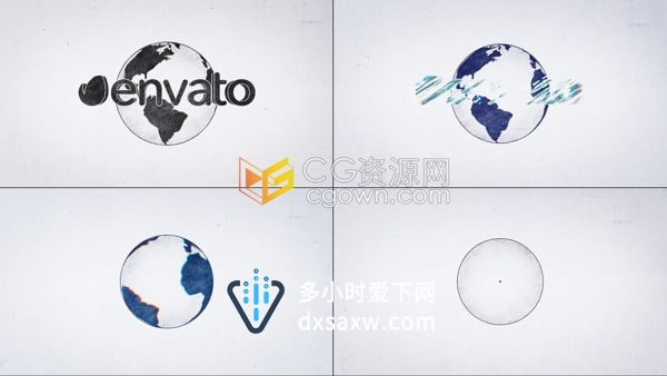 AE模板-铅笔绘制地球背景动画素描标志Pencil Earth Logo