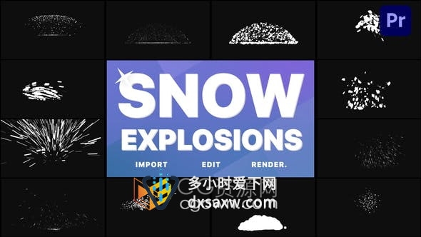 PR模板-飞舞的雪球爆炸的雪堆卡通冬季视频节目动态雪爆元素叠加