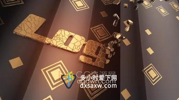 AE模板-金色碎块拼接裂痕效果标志LOGO动画