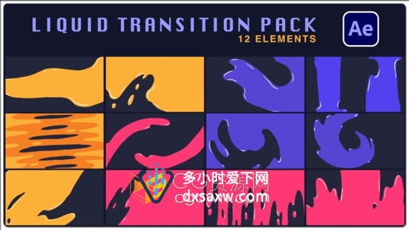 AE模板-2D彩墨飞溅简约液体波浪形状过渡元素包