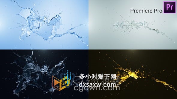 液体特效碰撞水飞溅动画演绎LOGO视频片头多种配色风格-AE模板