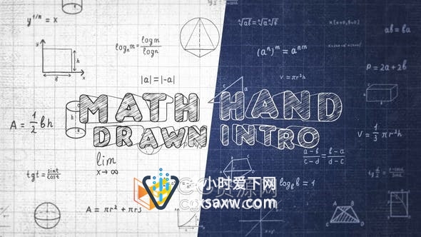 PR模板-手绘涂鸦数学公式元素草图纸背景学术教育科学研究标志片头动画