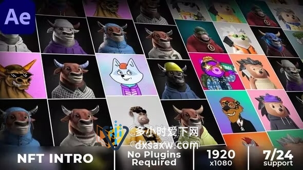 分屏AE模板-马赛克照片墙介绍NFT区块链作品展示