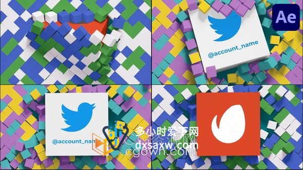 活力现代时尚企业立方体标志浮现效果LOGO片头AE模板