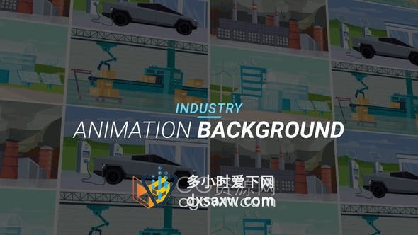 AE模板-工厂制造业码头运输新能源技术加油站工业插图场景介绍动画背景