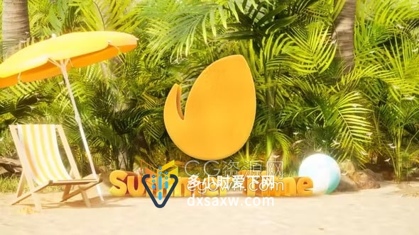AE模板-热情夏季3D明亮标志文本动画Summer Logo