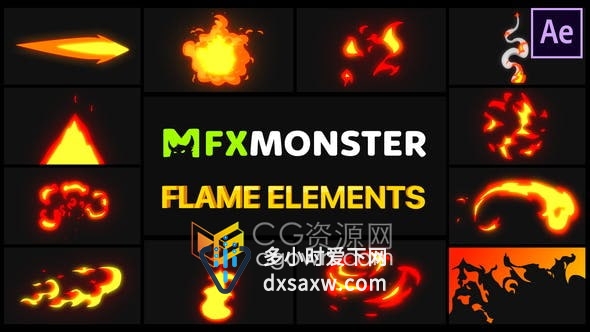 12种效果燃烧火焰卡通MG动画视频素材Flame Elements-AE模板