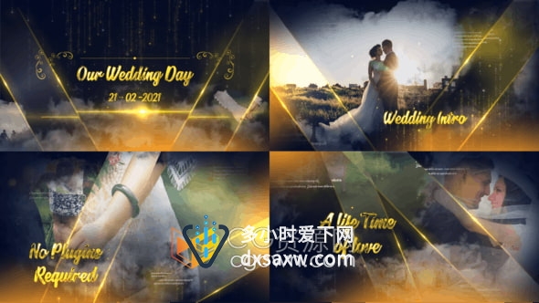 AE模板-金色优雅唯美婚礼幻灯片婚纱照片动画视频相册