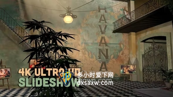 AE3D场景相册模板古巴庭院中展照片幻灯片视频带教程怎么使用