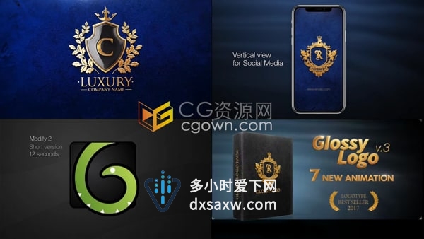 AE模板-优雅简单公司品牌LOGO介绍光泽效果反射标志动画