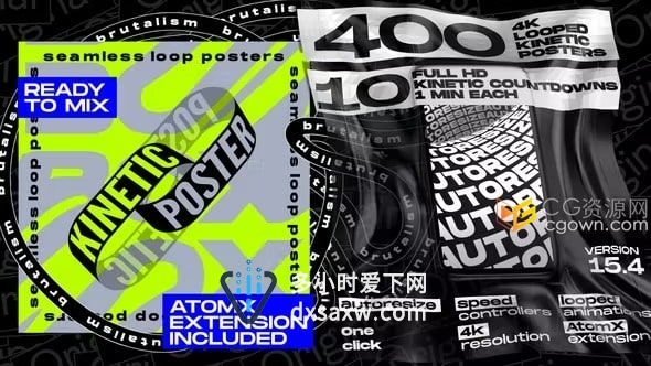 Kinetic Posters v15.4 AE模板脚本预设包400+组无限循环创意排版海报字幕动画