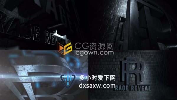 AE片头模板-灰暗砖墙面3D金属感标志Logo动画