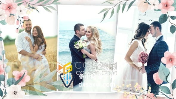 AE/PR模板-美丽花卉动画制作情人节活动视频浪漫婚礼相册