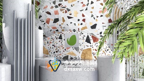 AE模板-4K时尚高雅大理石瓷砖动画场景展示家装品牌标志LOGO片头