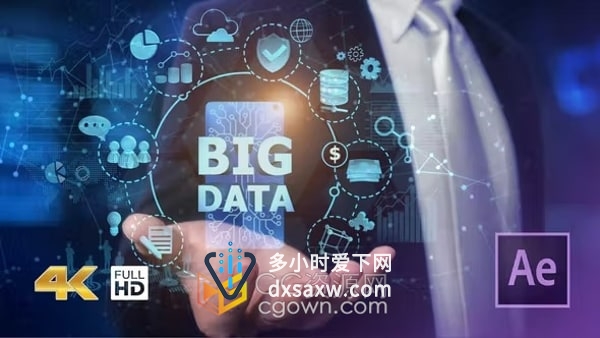 AE科技片头模板-商务人士张开手大数据Big Data全息图展示