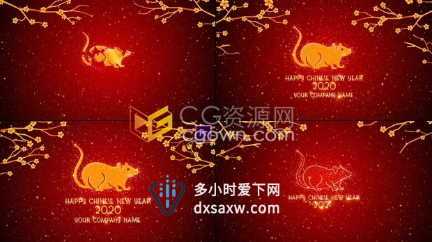 PR模板下载2种效果2020鼠年中国喜庆新年春节拜年视频片头制作工程