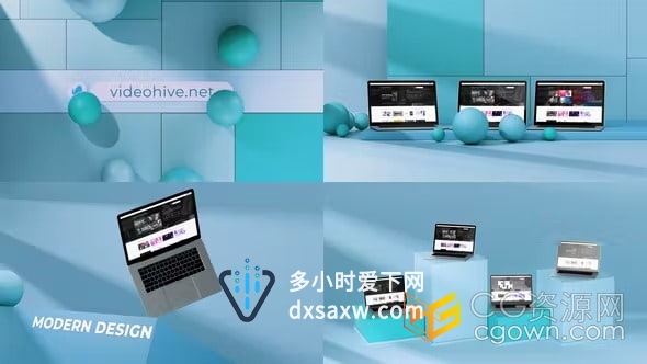 AE模板-3D笔记本电脑模型展示网络宣传网站推广企业标识演示视频
