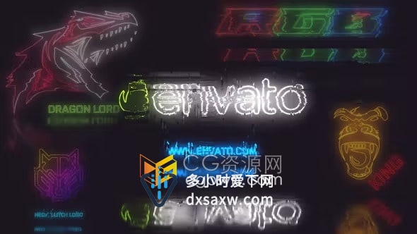 AE模板-老式的霓虹灯效果故障标志动画Neon Glitch Logo