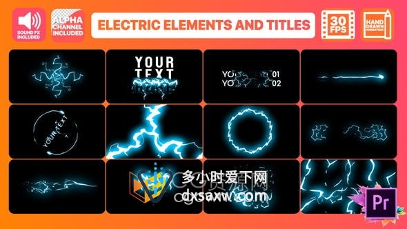 PR模板-卡通活力手绘电子元素和标题制作科学项目音乐舞蹈极限视频特效