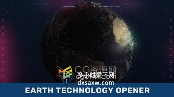 3D地球随着闪烁灯光粒子叠加元素旋转技术片头视频介绍-AE模板