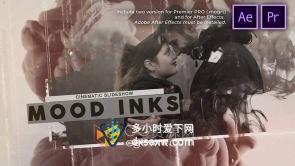 PR与AE模板-墨水遮罩动画展示照片艺术宣传幻灯片视频
