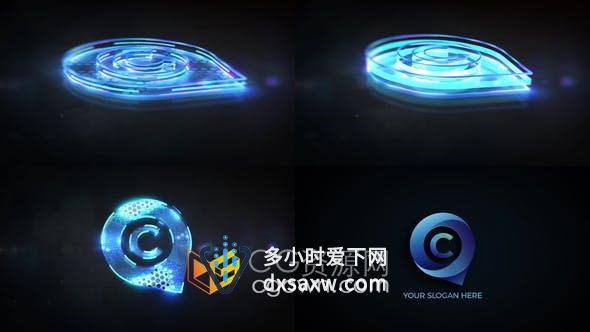 AE模板-科技感光效全息图生成三维技术标志LOGO动画