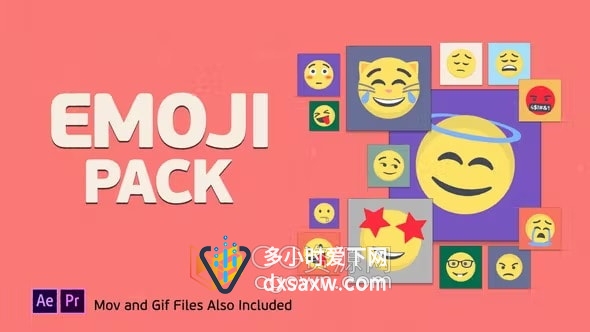 AE与PR模板-60个表情符号社交网络表情包动画表情Emoji Pack