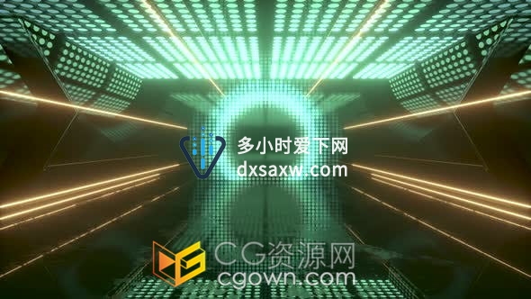 视频素材-计算机数字绘图穿过霓虹灯发光的未来三维抽象空间场景