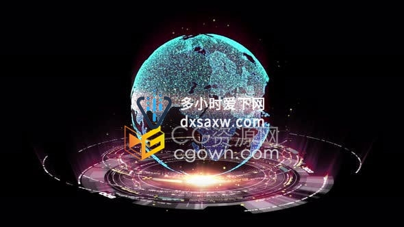 4K视频素材-未来高科技全息图HUD地球粒子动画平视显示器动画
