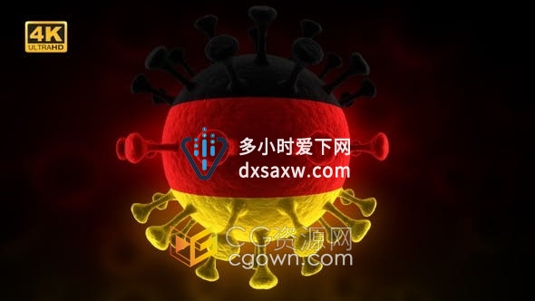 Germany德国国旗图案三维Covid-19毒病旋转动画4K背景视频素材