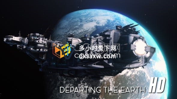 视频素材-飞船从地球视角离开飞行向太空巡洋航母舰离境旅行