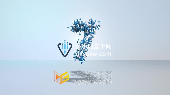 视频素材-蓝色银色球体组成数字变形倒数10秒倒计时视频
