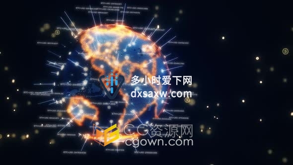 视频素材-比特币星球抽象技术背景计算机加密数字网络电子科技主题