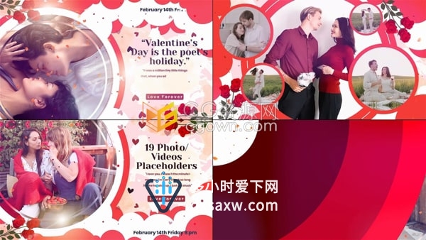 PR幻灯片视频模板浪漫婚礼甜蜜回忆视频专辑情人节故事