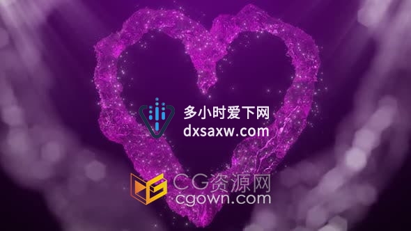 视频素材-优雅粉红色心形水流动耀眼粒子漂浮动画婚礼周年纪念晚会背景