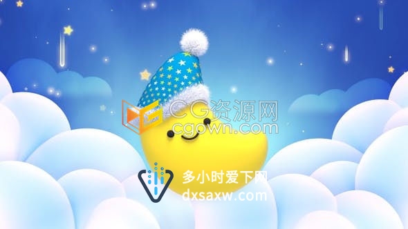 幼儿园儿童节目LED背景素材甜蜜摇篮卡通戴睡帽月亮流星夜间动画