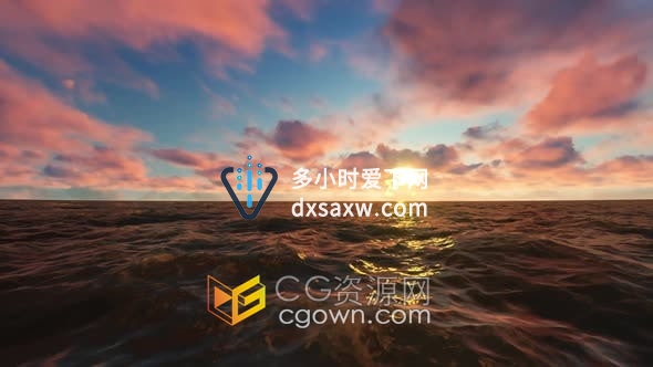 视频素材-3D渲染海洋中日出整个变化过程场景视频素材