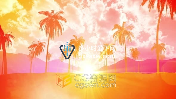 视频素材-五颜六色棕榈树夏季风景背景VJ素材