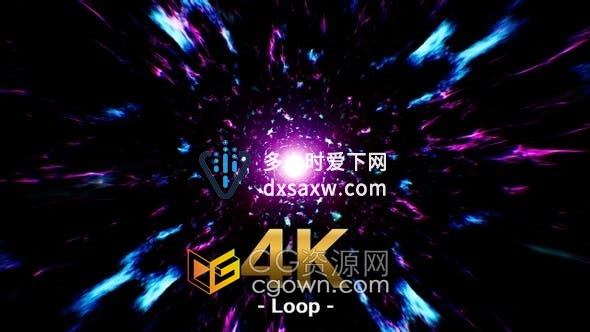 视频素材-抽象燃烧飞行的霓虹火粒子魔法般能量隧道背景动画