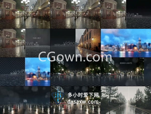 制作逼真下雨场景效果合成视频素材带Alpha透明通道附加AE工程文件下载