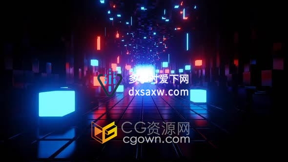 VJ素材-抽象立方体隧道弹跳霓虹灯动画效果LED背景视频素材下载