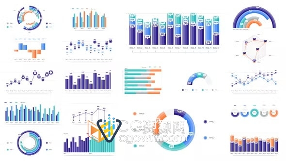 人口统计创意设计彩色图形业务信息图表动画-AE模板