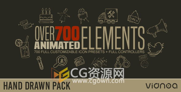 AE预设ffx文件共700组手绘素描图标动画粉笔效果元素